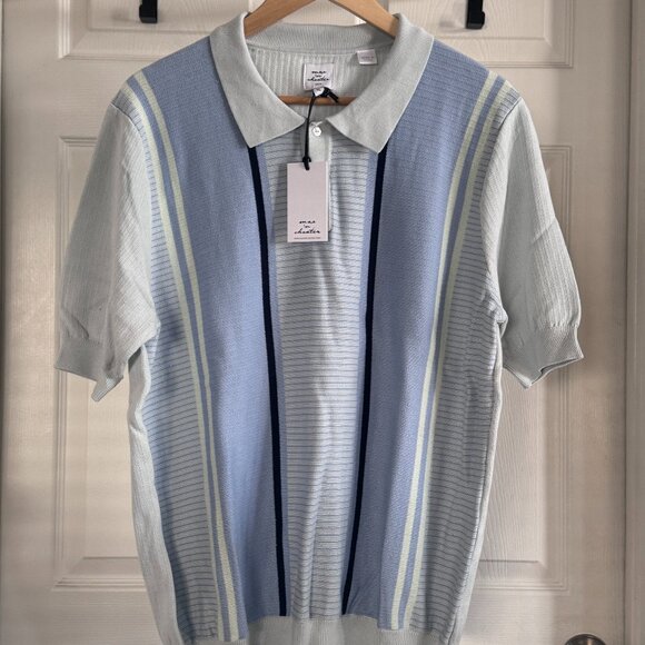 NWT Max & Chester S/S Cotton Polo Style Sweater in Shades of Blue, XL - Picture 1 of 3